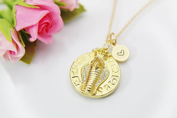 King Cobra Necklace, Gold Snake with Crown, Birthday Gift, Graduation Gift, Christmas Gift, Thank You Gift, Appreciation Mentor Gift, N3550