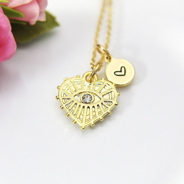 Heart Necklace, Gold Heart Evil Eye, Birthday Gift, Graduation Gift, Christmas Gift, Thank You Gift, Appreciation Gift, N3554