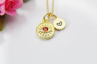 Evil Eye Necklace, Gold Orange Evil Eye, Birthday Gift, Graduation Gift, Christmas Gift, Thank You Gift, Appreciation Gift, N3558