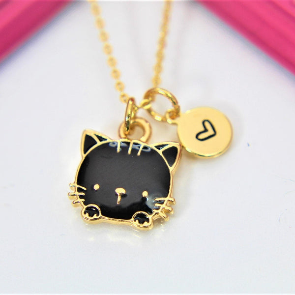 Cute Cat Necklace, Gold Black Cat, Personalized, Birthday Gift, Graduation Gift, Christmas Gift, Thank You Gift, Appreciation Gift, N3572