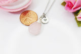 Rose Quartz Teardrop Necklace, October Birthstone Jewelry, N3585