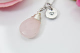Rose Quartz Teardrop Necklace, October Birthstone Jewelry, N3585