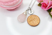 Rose Quartz Necklace, October Birthday's Gift, Natural Rose Quartz Gemstone Jewelry N3585