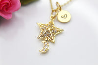 Star Moon Necklace, 18K Gold Plated Moon Star, Birthday Gift, Graduation Gift, Christmas Gift, Thank You Gift, Appreciation Gift, N3596