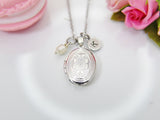 Best Christmas Gift for Mom, Grandmother, Great Grandma, Aunt, Small Locket Necklace, White Pearl, Keepsake Photo Frame Charm, N3751