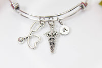 Stethoscope Heart Caduceus Bracelet, Graduation Gift, Personalized Gift, Christmas Gift, Appreciation Gift, Thank You Gift, N3757