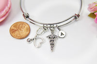 Stethoscope Heart Caduceus Bracelet, Graduation Gift, Personalized Gift, Christmas Gift, Appreciation Gift, Thank You Gift, N3757