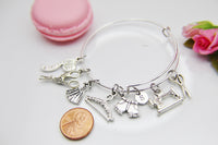Sewing Machine Measuring Tape Scissor Wedding Dress Hanger Short Pant Bracelet, Grandma Bracelet Gift, Best Gift for Sewing Lover, N3764