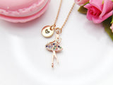 Rose Gold Ballerina Necklace, Cubic Zirconia Dance Pendant