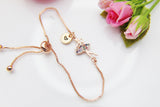Rose Gold Ballet Bracelet, CZ Charm, Initial Bracelet