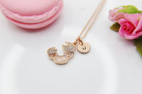 Mother's Day Necklace, Mother's Day Jewelry, Mother's Day Gift, Rose Gold Crab Necklace, Personalized Initial Necklace Gift, N3154