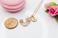 Mother's Day Necklace, Mother's Day Jewelry, Mother's Day Gift, Rose Gold Crab Necklace, Personalized Initial Necklace Gift, N3154