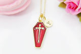 Halloween Necklace, Red Coffin Cross, Fall Autumn Gift, Personalized, Christmas Gift, Birthday Gift, Appreciation Gift, Thank You Gift N3686