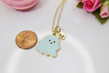 Halloween Necklace, Cute Blue Ghost, Fall Autumn, Personalized, Christmas Gift, Birthday Gift, Appreciation Gift, Thank You Gift, N3696