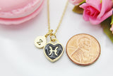 Gold Pisces Heart Charm Necklace, Constellations Option, Constellation Jewelry, N3818