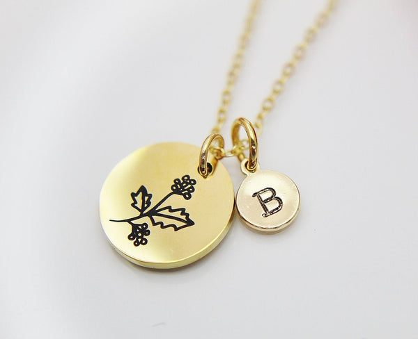 Holly Necklace, December Birth Flower Gift, Birthday Gift, Personalized, Christmas Gift, Appreciation Gift, Thank You Gift,  N3836