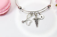 Stethoscope Heart Caduceus Bracelet, Graduation Gift, Personalized Gift, Christmas Gift, Appreciation Gift, Thank You Gift, N3757