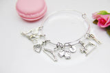Sewing Machine Measuring Tape Scissor Wedding Dress Hanger Short Pant Bracelet, Grandma Bracelet Gift, Best Gift for Sewing Lover, N3764