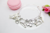 Sewing Machine Measuring Tape Scissor Wedding Dress Hanger Short Pant Bracelet, Grandma Bracelet Gift, Best Gift for Sewing Lover, N3764