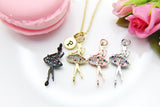 Rose Gold Ballerina Necklace, Cubic Zirconia Dance Pendant