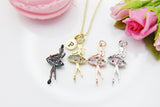 Rose Gold Ballerina Necklace, Cubic Zirconia Dance Pendant
