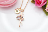 Rose Gold Ballerina Necklace, Cubic Zirconia Dance Pendant