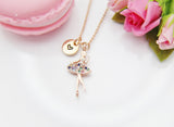 Rose Gold Ballerina Necklace, Cubic Zirconia Dance Pendant