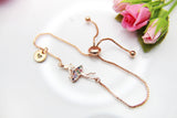 Rose Gold Ballet Bracelet, CZ Charm, Initial Bracelet