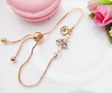 Rose Gold Ballet Bracelet, CZ Charm, Initial Bracelet
