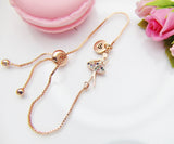 Rose Gold Ballet Bracelet, CZ Charm, Initial Bracelet