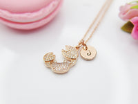 Mother's Day Necklace, Mother's Day Jewelry, Mother's Day Gift, Rose Gold Crab Necklace, Personalized Initial Necklace Gift, N3154