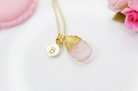 Rose Quartz Necklace, Natural Gemstone Jewelry N3847