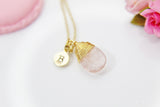 Rose Quartz Necklace, Natural Gemstone Jewelry N3847