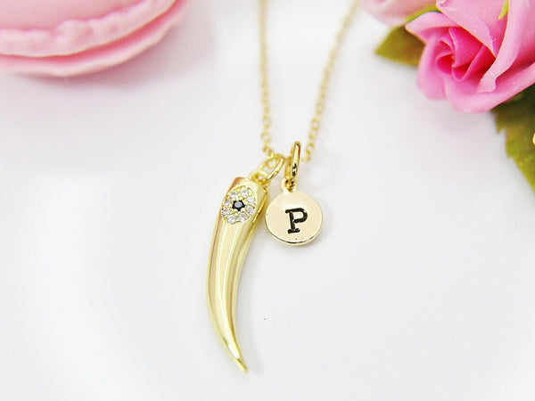 Italian Horn Necklace, Cubic Zirconia, Christmas Gift, Mentor Gift, Appreciation Gift, Thank You Gift, Secret Santa, Personalized,  N3800