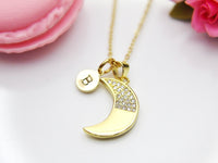 Gold Half Moon Necklace, Crescent Moon, Christmas Gift, Thank You Gift, Mom Gift, Aunt Gift, Sister Gift, Daughter Gift, Niece Gift,  N3850