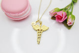 Gold Caduceus Necklace, Doctor Nurse Medical Student Graduation Gift, Christmas Gift, Thank You Gift, Mom Gift, Aunt Gift, Sister Gift,N3864