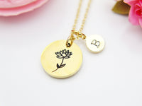 Water Lily Lotus Necklace, July Birth Flower Gift, Birthday Gift, Personalized, Christmas Gift, Appreciation Gift, Thank You Gift, N3831