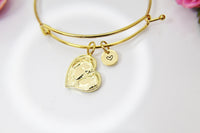 Best Christmas Gift for Mom, Grandmother, Great Grandma, Aunt, Gold Heart Mother Daughter Bracelet, Personalized Gift, N3877