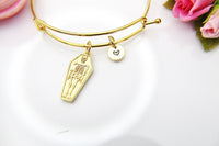Best Halloween Gift for Best Friends, Girlfriends, Sister, Soul Sisters, Daughter, Gold Coffin Skeleton Bracelet, Personalized Gift, N3878