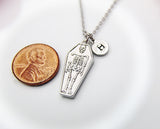 Best Halloween Gift for Best Friends, Girlfriends, Sister, Soul Sisters, Daughter, Silver Coffin Skeleton Necklace, Personalized Gift, N3880