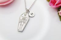 Best Halloween Gift for Best Friends, Girlfriends, Sister, Soul Sisters, Daughter, Silver Coffin Skeleton Necklace, Personalized Gift, N3880