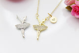 Ballet Dance Girl Charm Necklace, Gold or Silver Option, N3888