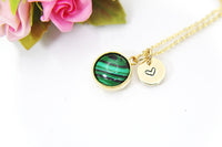 Gold Malachite Necklace, Gemstone Jewelry N3896