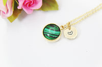 Gold Malachite Necklace, Gemstone Jewelry N3896