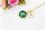 Gold Malachite Necklace, Gemstone Jewelry N3896