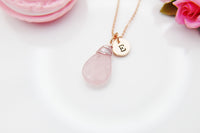 Rose Quartz Necklace, Natural Rose Quartz Gemstone Jewelry N3902