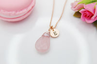 Rose Quartz Necklace, Natural Rose Quartz Gemstone Jewelry N3902