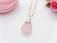 Rose Quartz Necklace, Natural Rose Quartz Gemstone Jewelry N3903