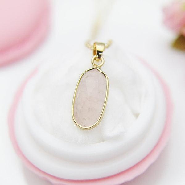 Rose Quartz Necklace, Natural Rose Quartz Gemstone Jewelry, N3904