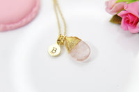 Rose Quartz Necklace, Natural Gemstone Jewelry N3847